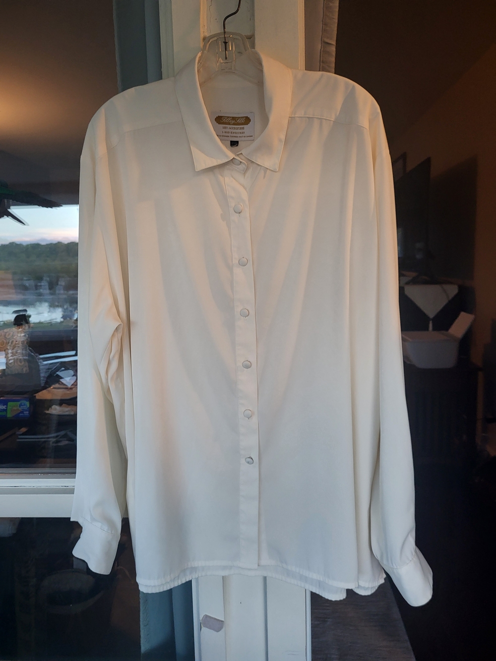 Classic TILLEYS 100% microfibre Silk Womens Cream Button-Up Shirt Size XXXL